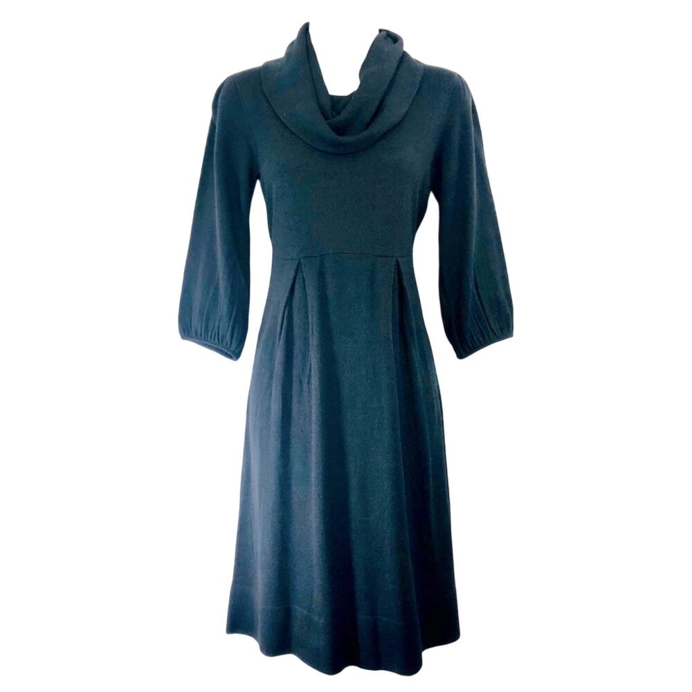 New Directions Black Sweater Dress Empire Waist Small Pleats Cowl Neckline - Picture 1 of 16